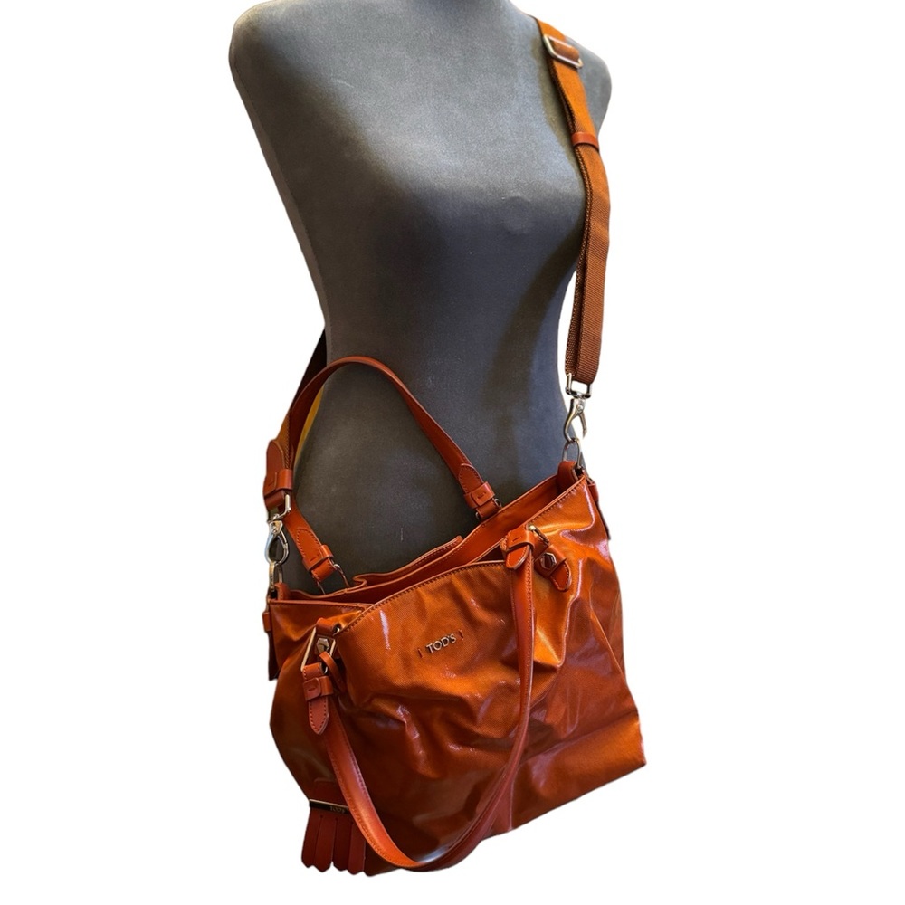 Tod's burnt orange crossbody and handbag nylon previously loved